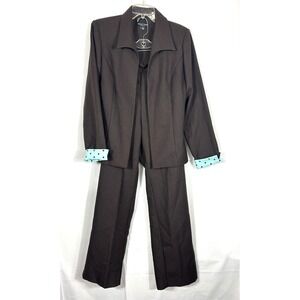 Perceptions NY Womens Size 10 Brown Jacket and Flare Pants Suit Polka Dot‎ Cuff